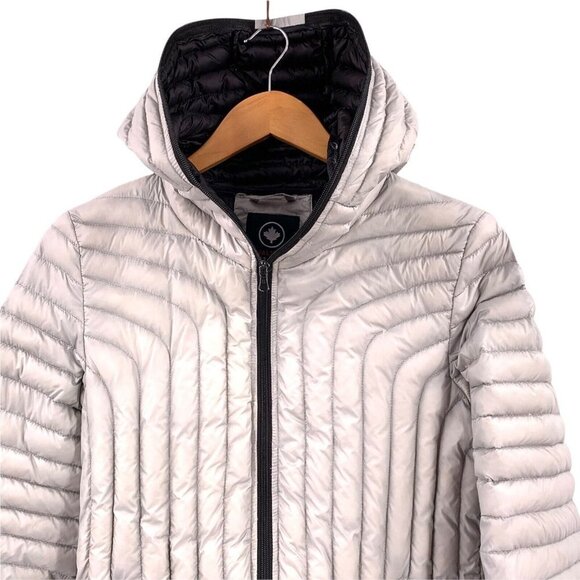 Halifax Traders Light Gray Hooded Goose Down Filled Puffer Jacket Size Medium - Picture 3 of 5